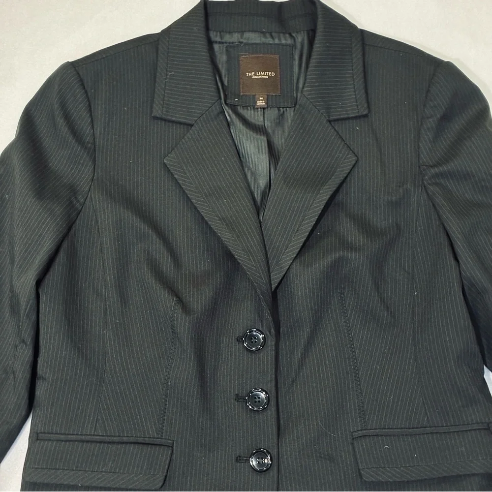 The Limited Black Pinstripe Blazer Women's 14 Jacket 3-Button Lined Career